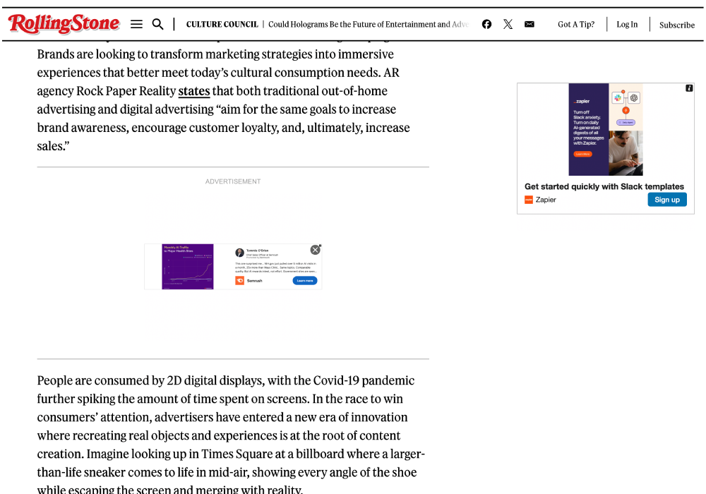 Coverage in Rolling Stone Magazine from outreach